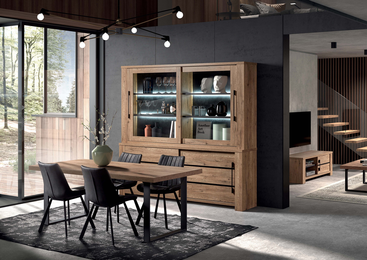 Ensemble Otto 2 (vaisselier, table, 4 chaises, meuble tv + table de salon)