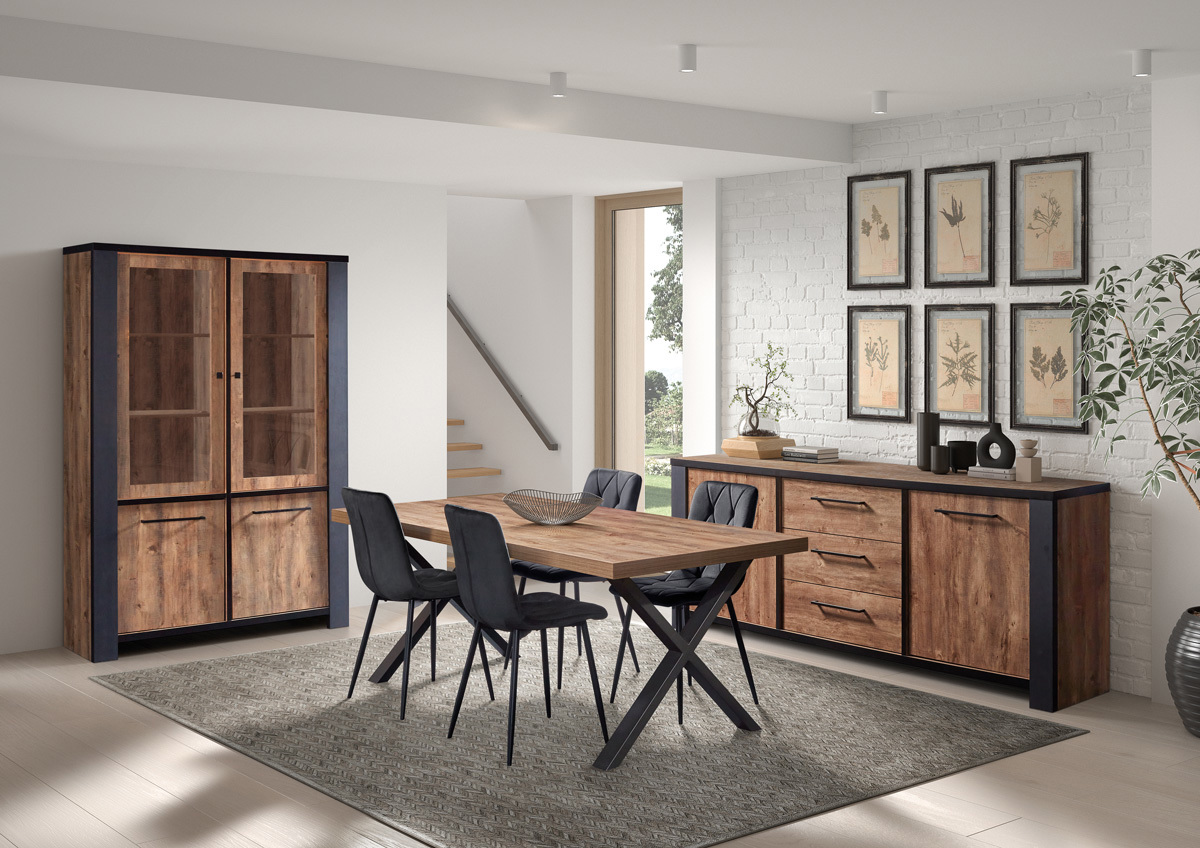 Ensemble Samuel (bahut + vitrine + table + 4 chaises + meuble tv + table de salon)