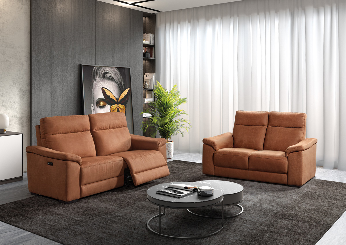 Salon Mirabel 3 places 200 cm relax électrique + 2 places 164 cm fixe