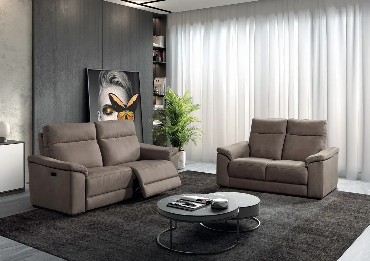 Salon Mirabel 3 places 200 cm relax électrique + 2 places 164 cm fixe